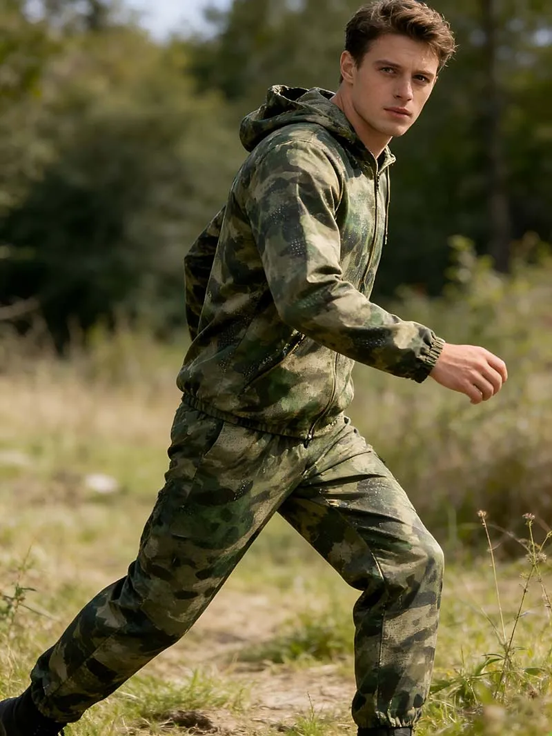 Outdoor Taktisches Set Sommer Atmungsaktive Kapuzenpullover-Sets Tarnmuster Netz Jagd Airsoft Leichtgewicht Kapuzenjacke & Hose | Herren- und Kinderanzug – Detail 2