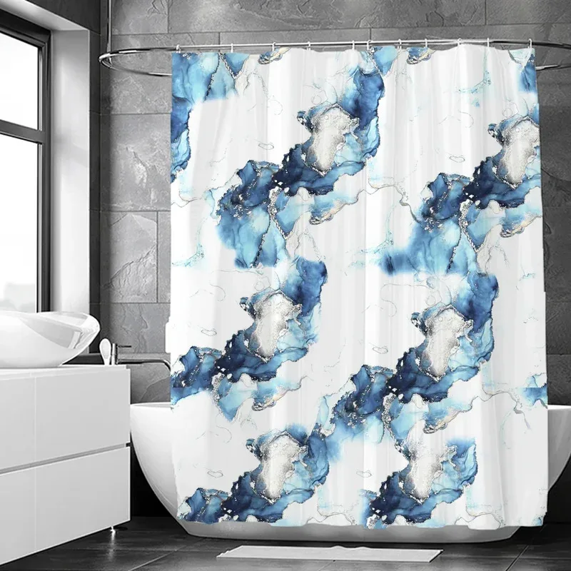 

JHB23Colourful Marble Shower Curtains for Bathroom Fabric with Hooks Watercolor Abstract Ink Paint Washable Printing Decor C9Kj(