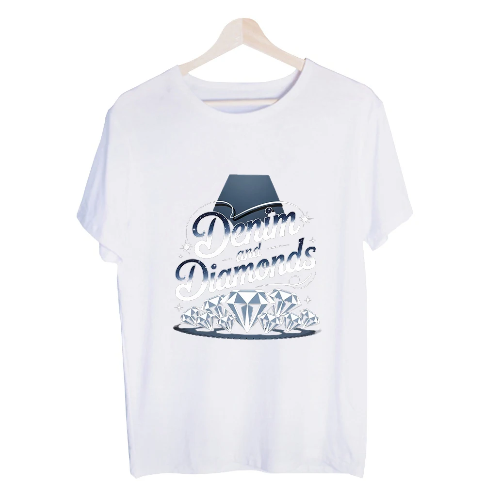 Men's Denim Hat and Diamonds Graphic Tee, Short Sleeve Crew Neck T-Shirt for Casual Daily Wear and Summer Outfits