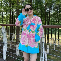 ladies 2023 real mink fur coat multicolor fashionable women mink fur coat design with the bigger flowers fur jackets