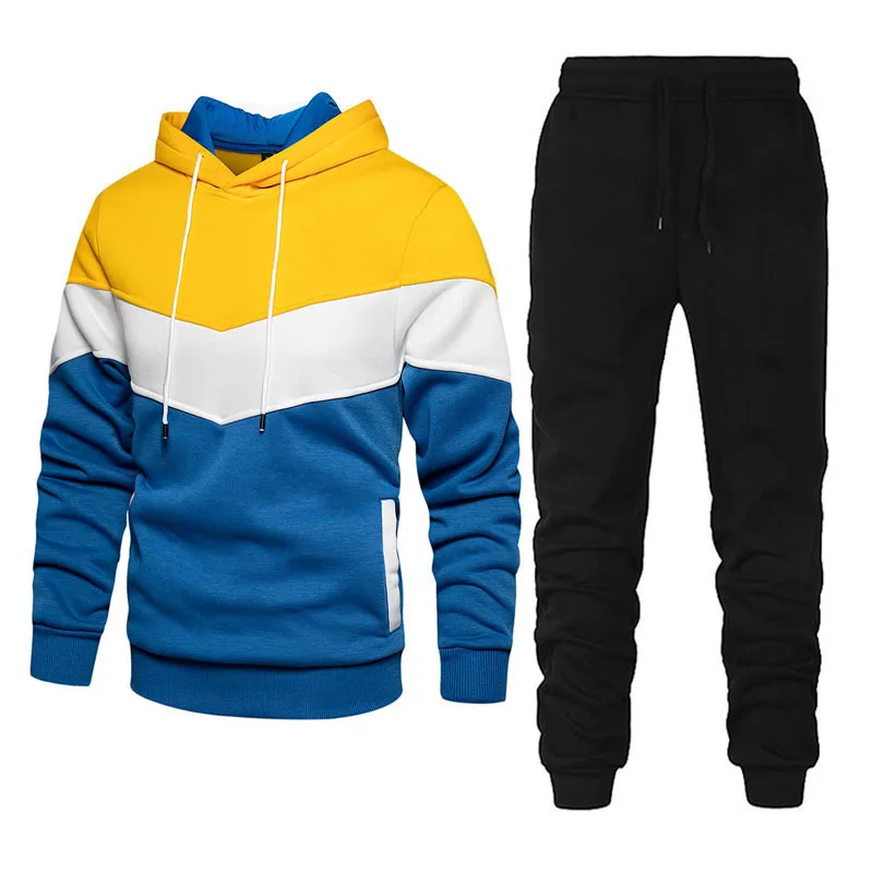 Outdoor Men Sports Set Fashion Casual Splice Hoodies Pants Two Piece Set Loose Comfortable Hiking Camping Suit  Chaquetas Hombre