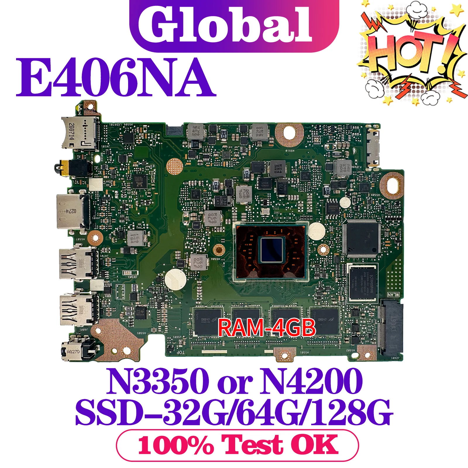 

KEFU E406NA Mainboard For ASUS E406N L406NA L406N Laptop Motherboard N3350 N4200 RAM-4GB SSD-32G/64G/128G