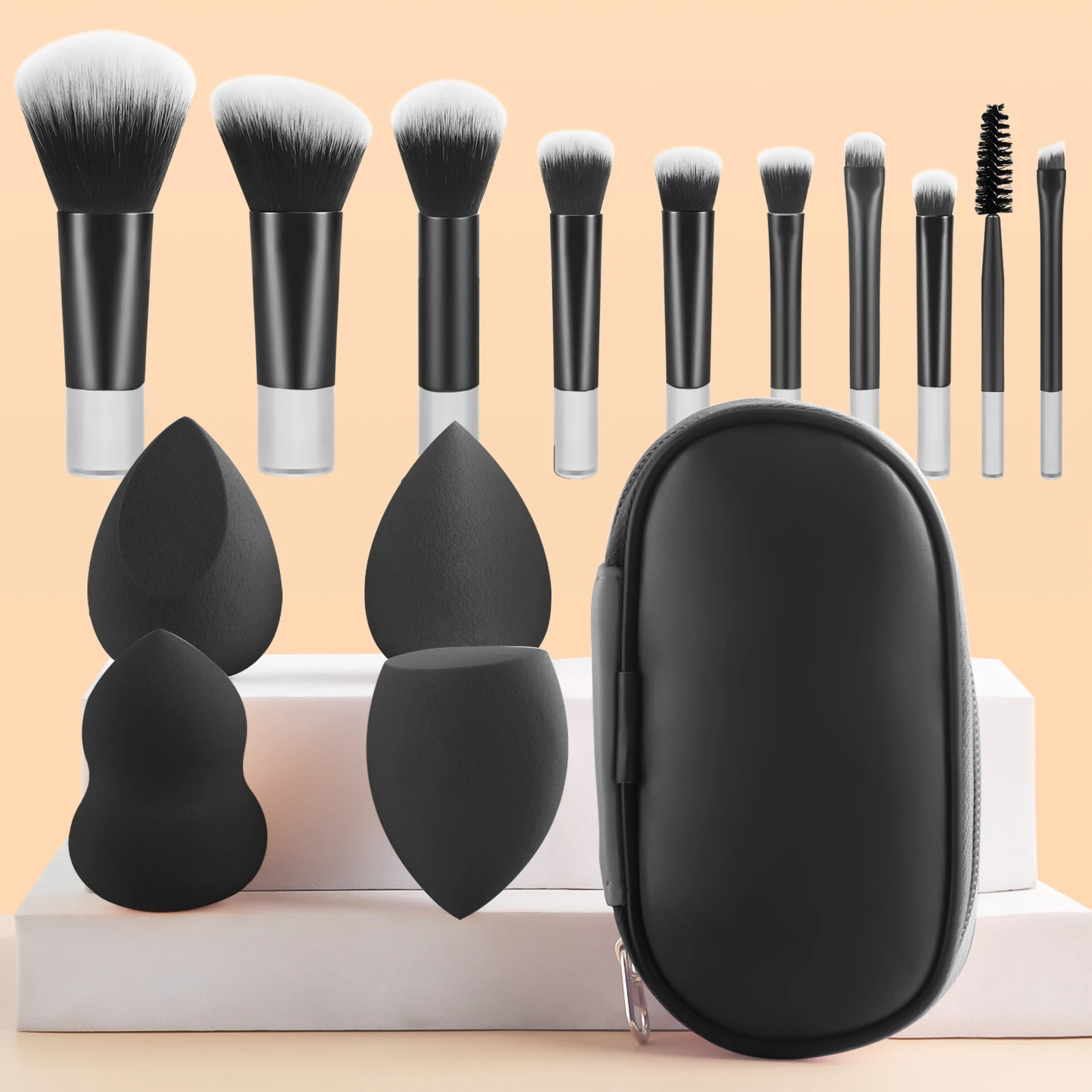 Makeup Brush Sets, 15pcs Plastic Multiple shapes Beauty Egg&Storage bag Multifunctional Cosmetic Brush For Making Up Supply