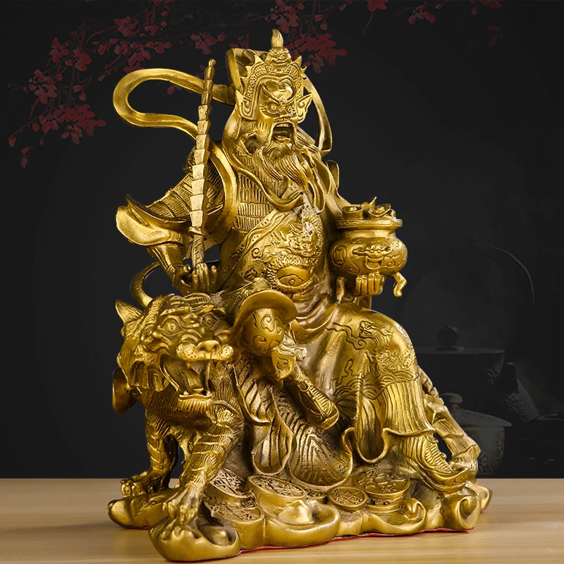 Bronze Statue Of From The Wuzhou Period, Depicting Zhao Gongming Riding A Tiger, Large Home-Use Worship Piece