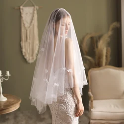 V695 Exquisite Bridal Veil Soft Tulle Handmade Sewing Organza Flowers White Brides to Be Headdress Veil for Wedding Dress