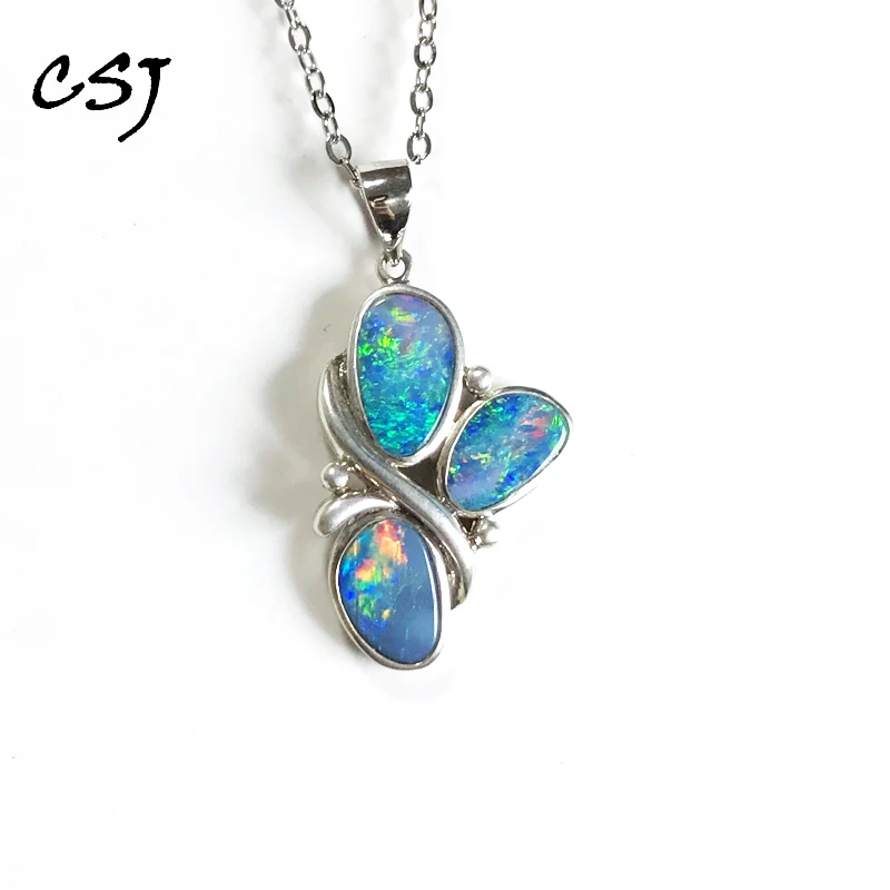 

CSJ Genuine Natural Australia Opal Pendants Butterfly Necklace for Women Birthday Engagement Party Hand Made Jewelry