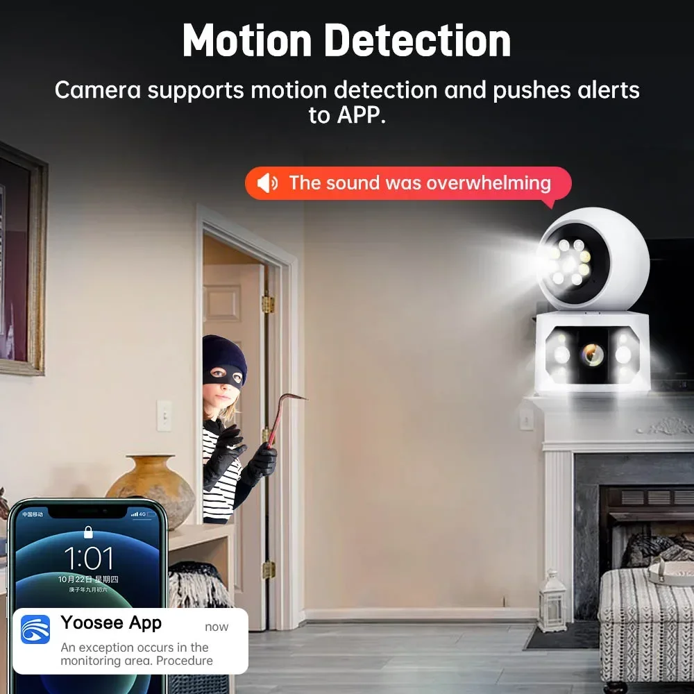 Imagem -06 - Câmera ip Yoosee Casa Câmera Inteligente Interior Lente Dupla Três Tela Reconhecimento do Corpo sem Fio Câmera de Vigilância Segurança Cctv 6mp