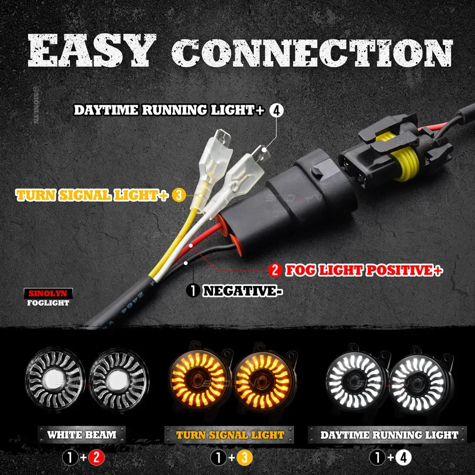 Sinolyn LED Fog Lights For Honda Accord Civic/Renault/Mitsubishi/Subaru/Suzuki 6000K Flood Beam Front Fog Lamp DRL Switchback