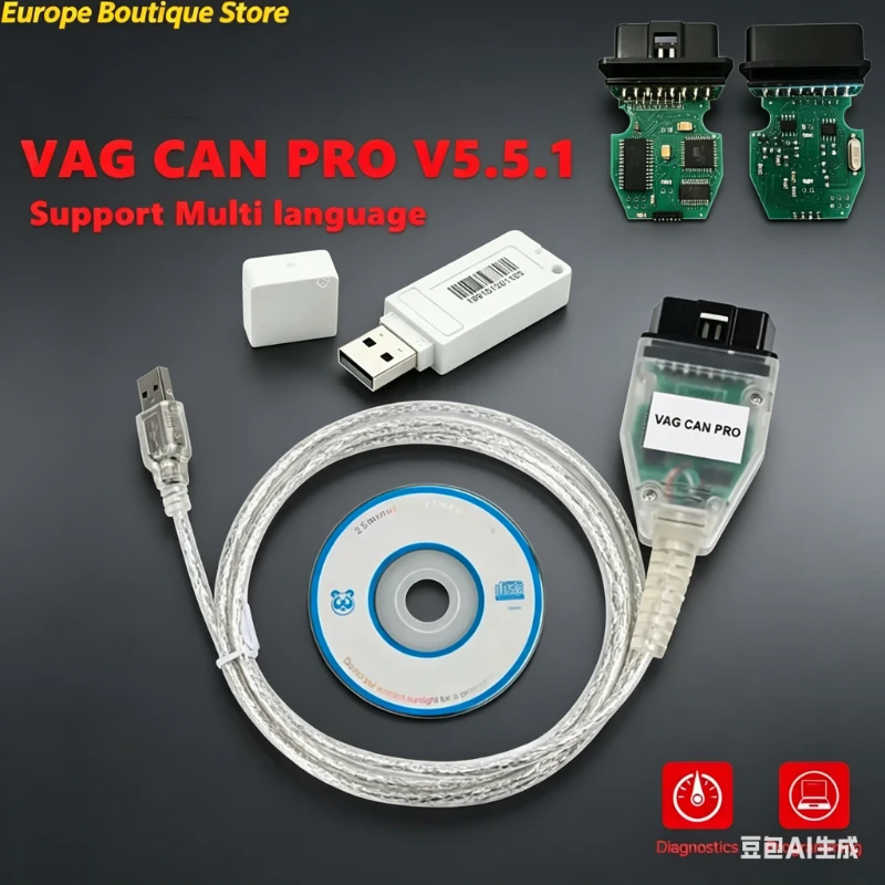 Escáner de Diagnóstico OBD2 Profesional VAG CAN PRO V5.5.1 VCP Actualizado con Dongle para Múltiples Vehículos, Compatible con Can Bus, UDS y K-line