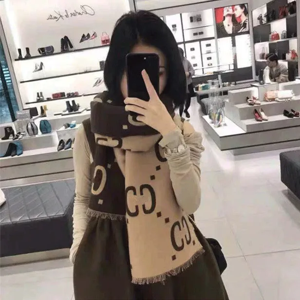 

2025 Winter New Korean Style Double Sided Letter Cashmere Scarf Warm Wool Shawl Wrap for Women Fashion