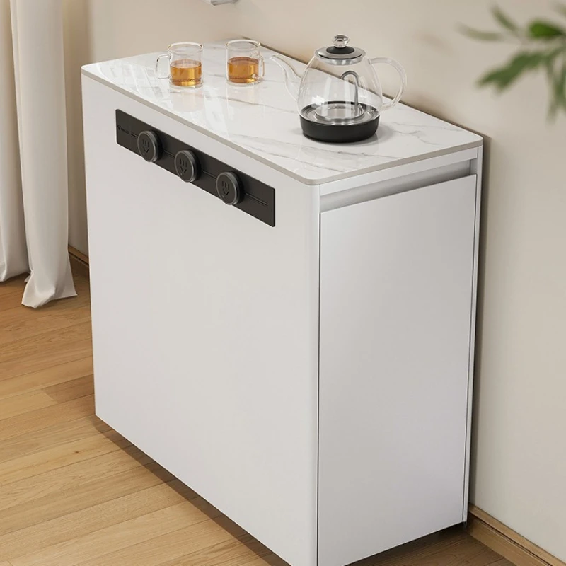 Separate mid-island, movable narrow island, small apartment, solid wood rock slab, dining side cabinet