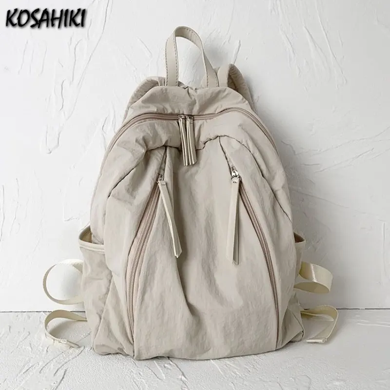 Japanese Korean Vintage Solid Simple Schoolbag Women Students All Match Casual Handbags Streetwear Grunge Backpack Y2k Aesthetic