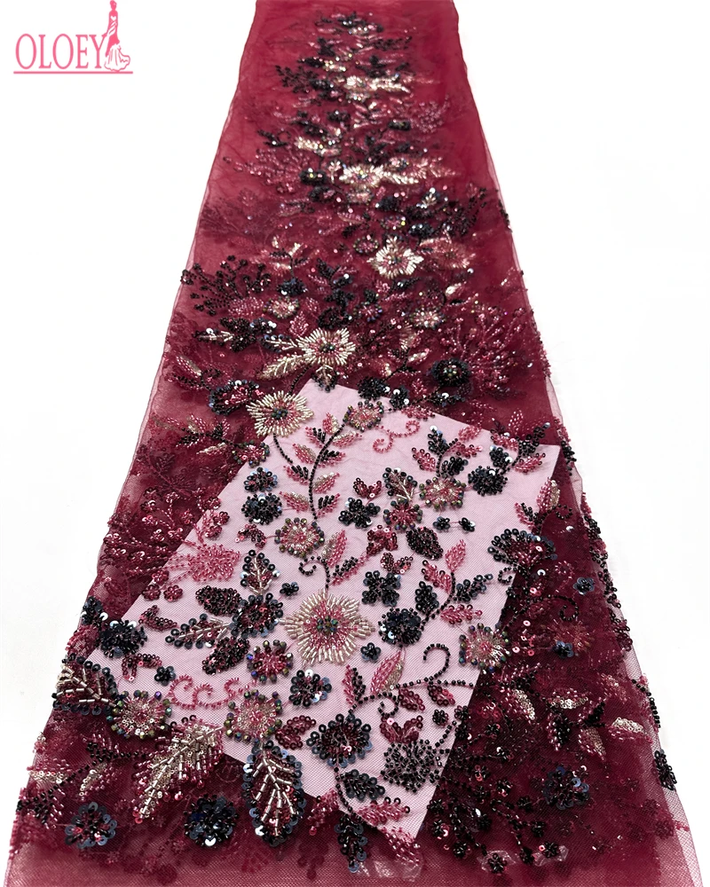 

OLOEYElegant African Lace Fabric Sequins Beaded Embroidery Groom Nigerian Bridal High Quality French Tulle Lace Fabric For Weddi