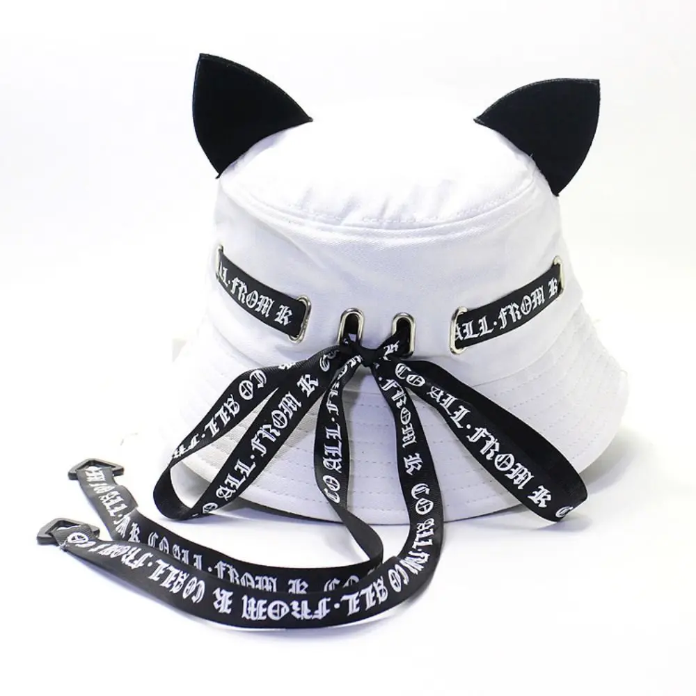 Cotton Hip Hop Bonnets Casual Panama Hat Streamer Fisherman Cap Cute Cat Ears Summer Sun Caps Bucket Hat