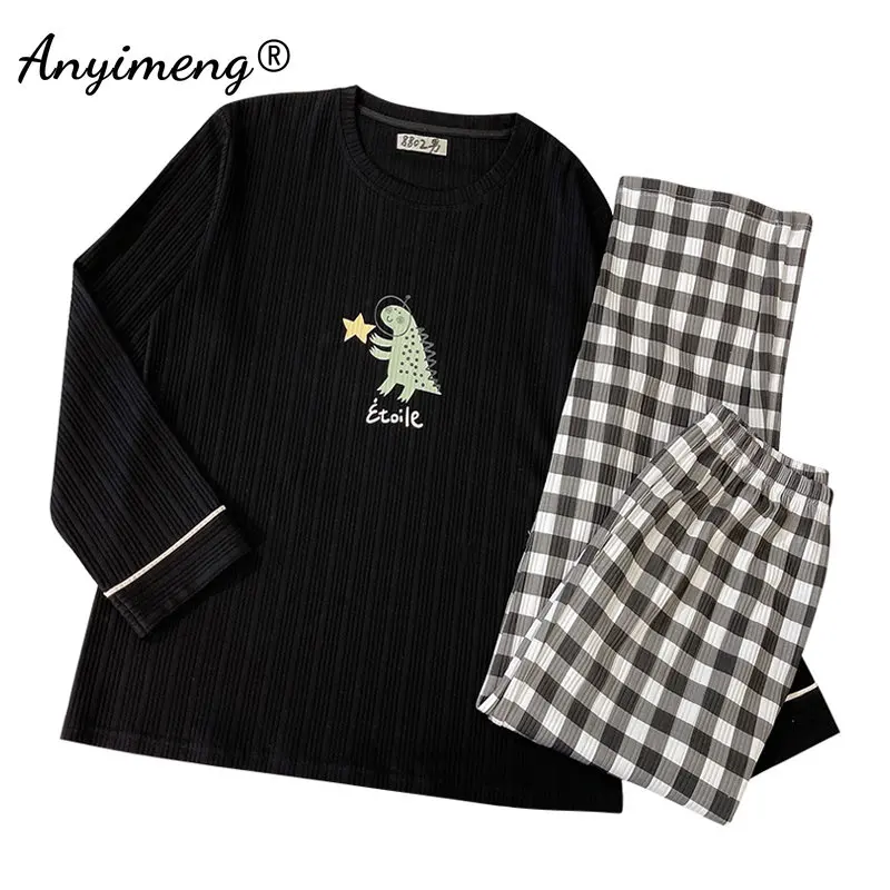 L-3XL Men Soft Cotton Pajamas Set Fashion Plaid Pants Pijamas Plus Size Homesuit Autumn Winter New Men Leisure Pajamas Set