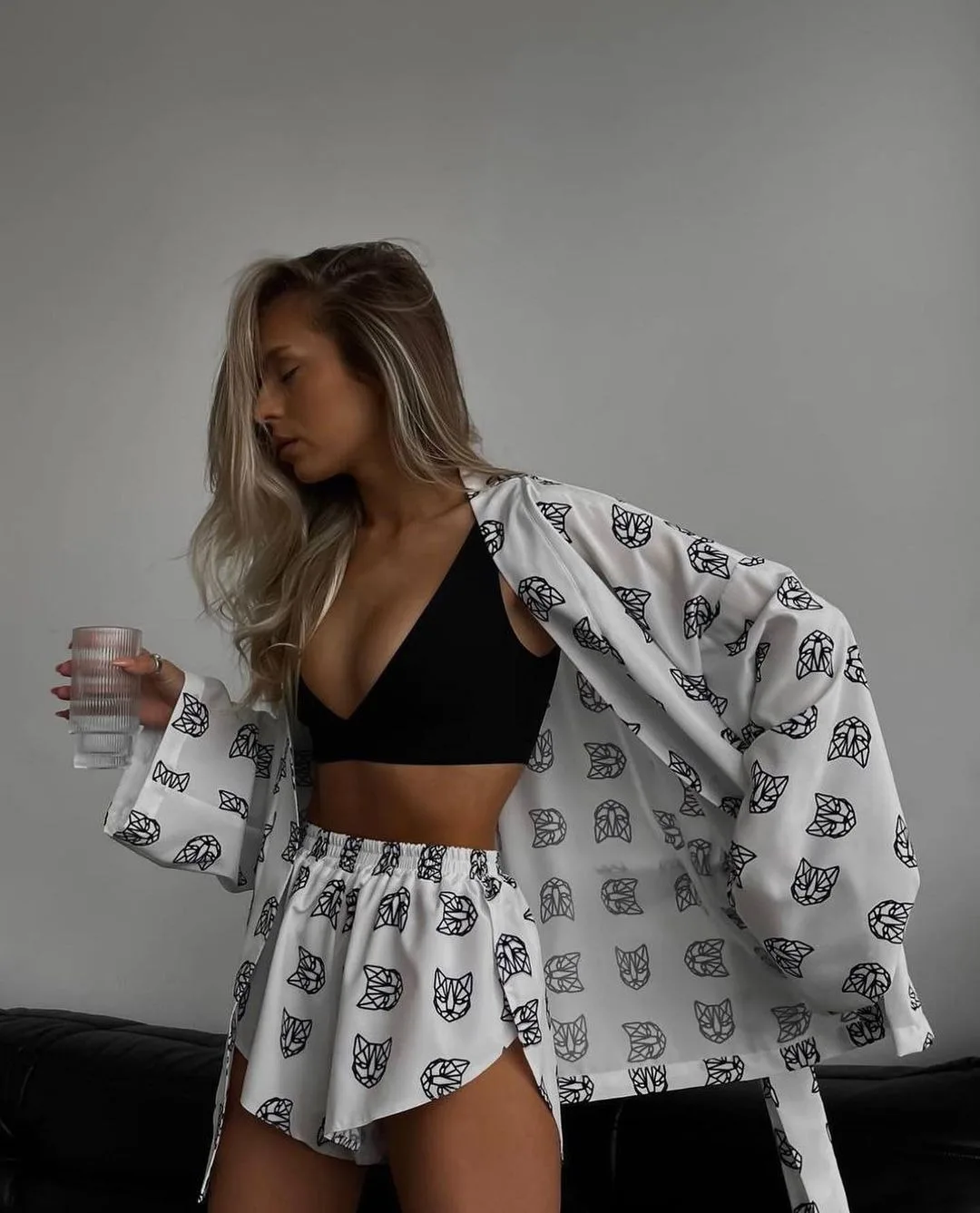 Woman Clothingvestidos De Fiesta2024 New Loose Fitting Long Sleeved Women'S Printed Casual Commuting Tie Up Pajamas High Waisted