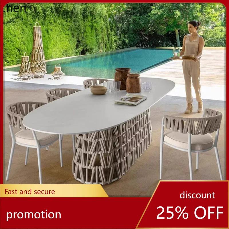

ZML Rock Slab Dining Table Garden Patio Table and Chairs Waterproof Sunproof Leisure