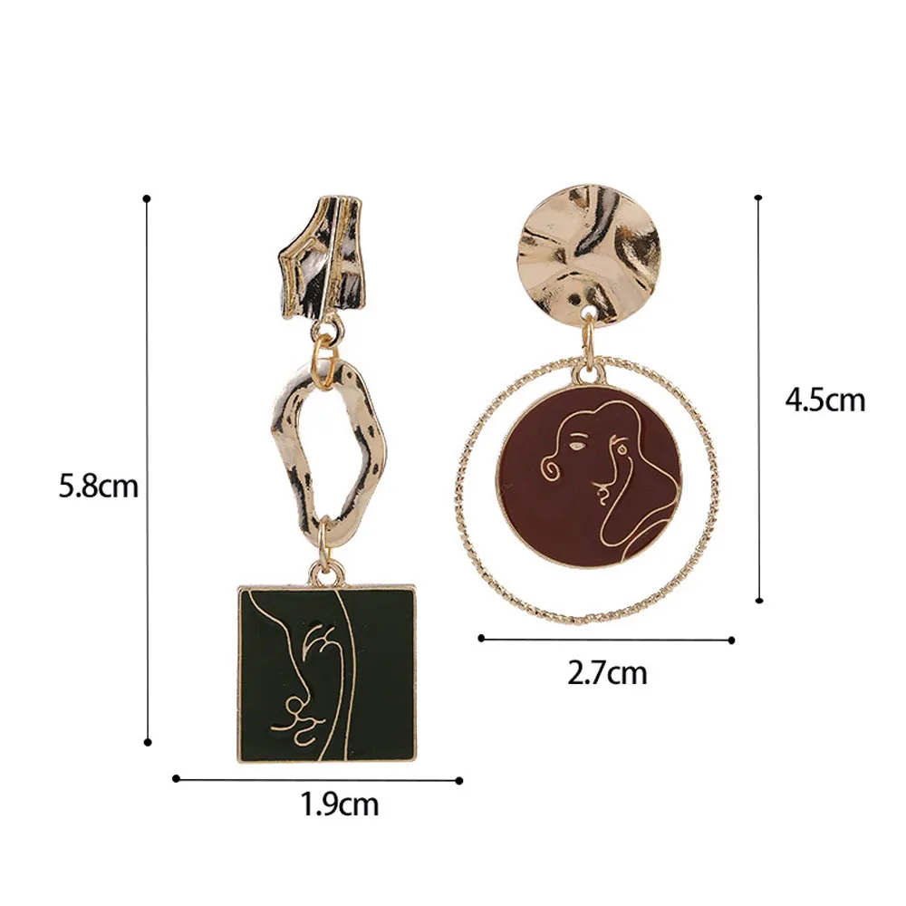 Exaggerated Abstract Face Asymmetric Square Circle Dangle Earrings Girl Party Jewelry Pendant Earrings Punk Female Earrings Gift