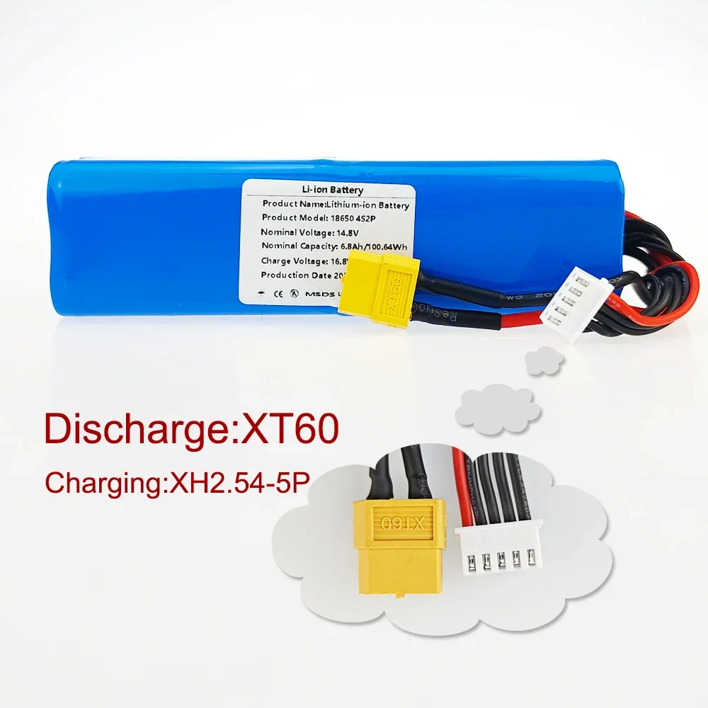 Li-ion Battery 14.8V 6.8Ah 4S2P High Capacity UAV Rechargeable for Various RC Airplane Drone Quadrotor XH2.54-5P XT60