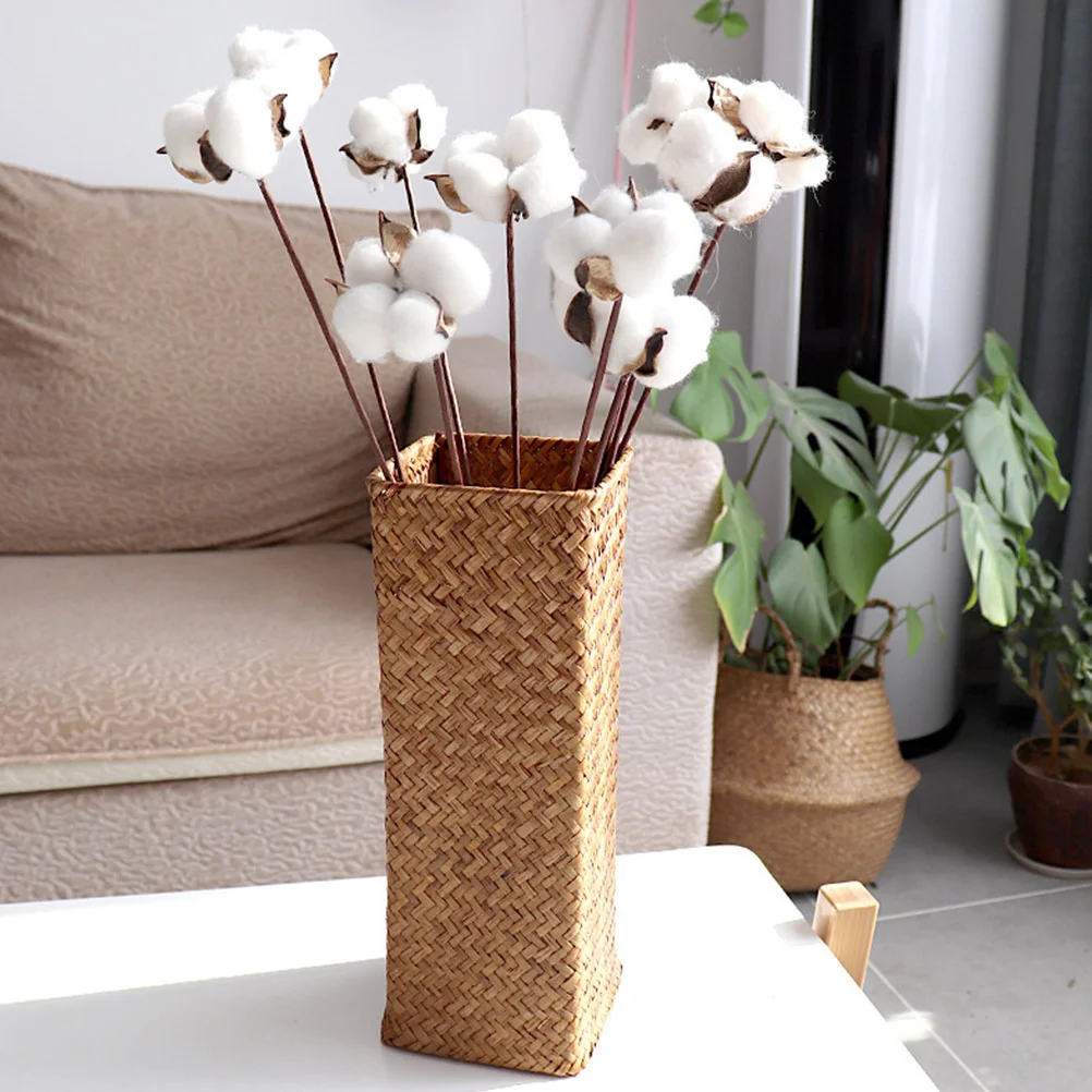 Artificial Flower Vase Dried Rustic Wicker Retro Decor Woven for Tulips Tall Flowers Rattan Bottle