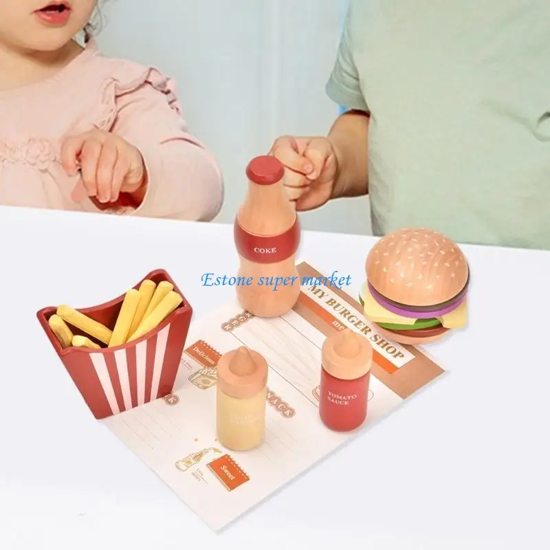 090B Baby Toy Kitchen Burger Set Real Life Cosplay Simulation Educational Wooden