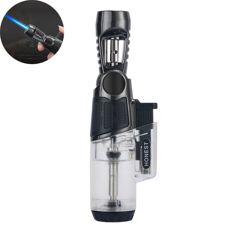 

HONEST Cigar Lighter Bendable Windproof Jet Igniter Refillable Torch Gas Visible Blue Flame Lighter Outdoor BBQ Men's Gadgets