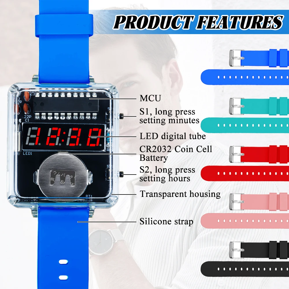 Kit de reloj electrónico DIY, pantalla Digital LED creativa, caja transparente de 3V, práctico Kit electrónico de soldadura DIY
