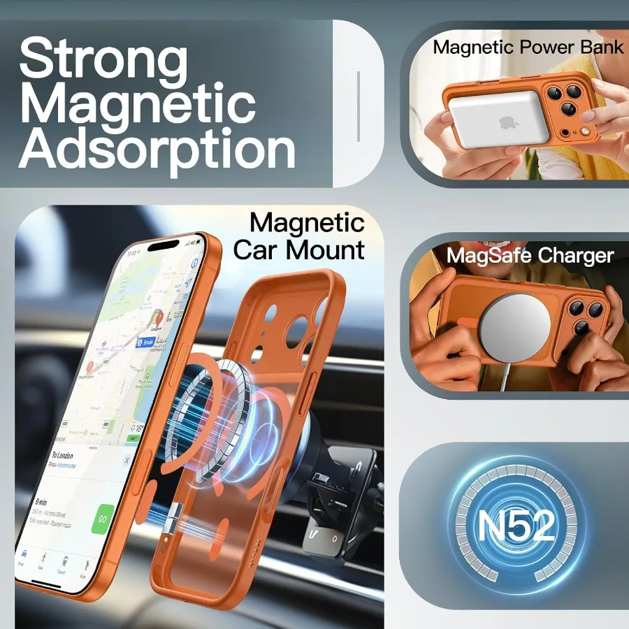 حافظة مغناطيسية لهاتف آيفون 17 برو مقاس 6.3 بوصة متوافقة مع عدسة كاميرا MagSafe حماية كاملة شفافة غير لامعة #3