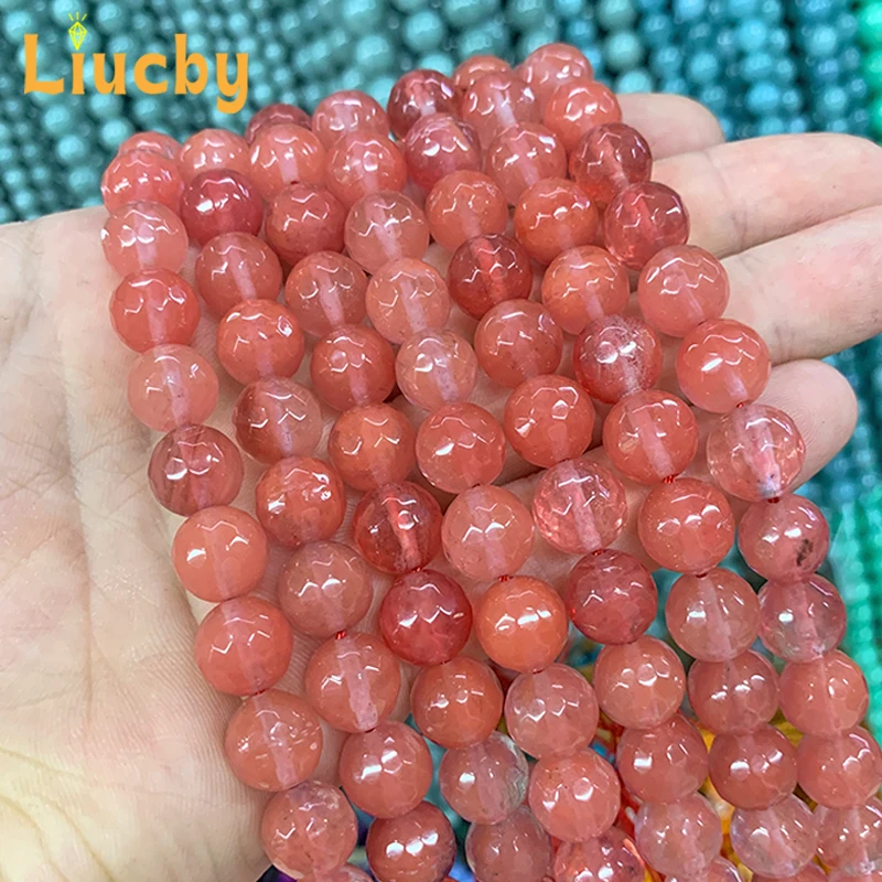 Fashion Natural Stone Faceted Watermelon Red Handmade beads DIY Advanced sense Rings 15\