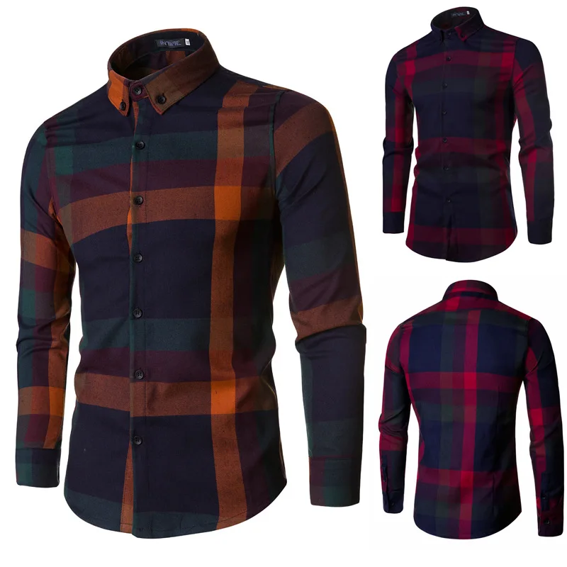 

Spring and Autumn Youth Men's Korean Version Slim Fit Long Sleeve Casual Plaid Shirt