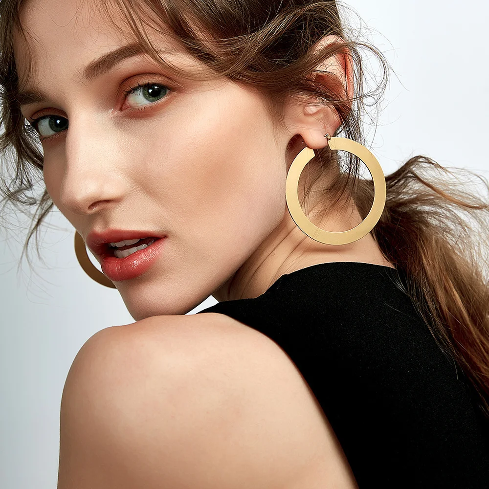 Enfashion Vintage Large Hoop Earrings Matte Gold color Earings Stainless Steel Circle Earrings For Women Jewelry oorbellen