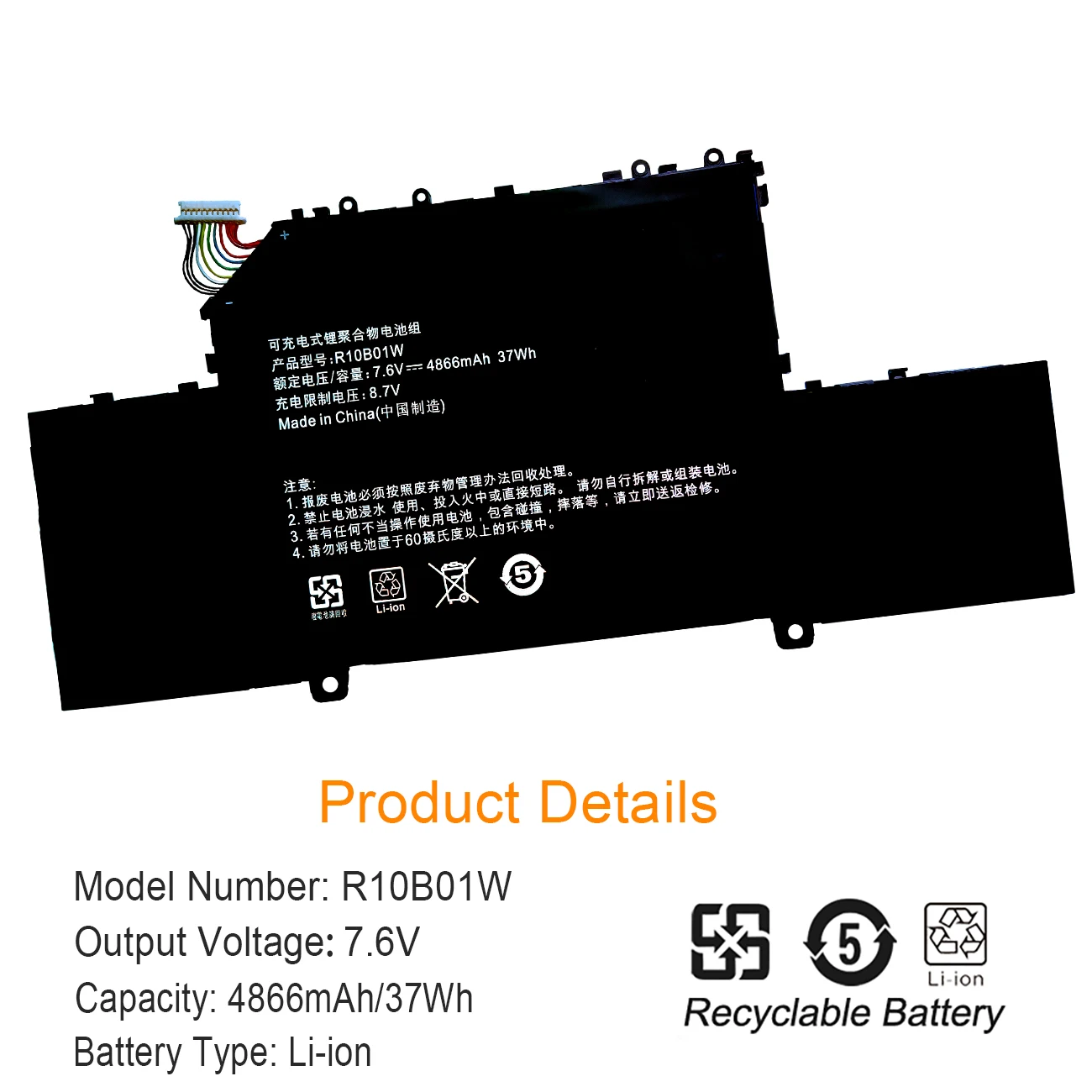 Nobi 7.6V 37wh R10B01W R10BO1W Laptop Battery for Xiaomi Mi Air 12.5