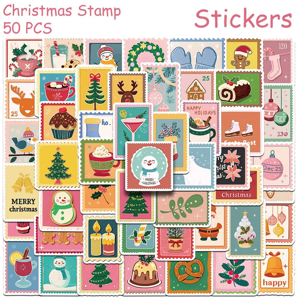 50 stücke Weihnachten Stempel Graffiti Aufkleber Aufkleber Für Telefon Brief Sammelalbum Koffer Skateboard DIY Cartoon Wasserdichte Aufkleber – Detail 3