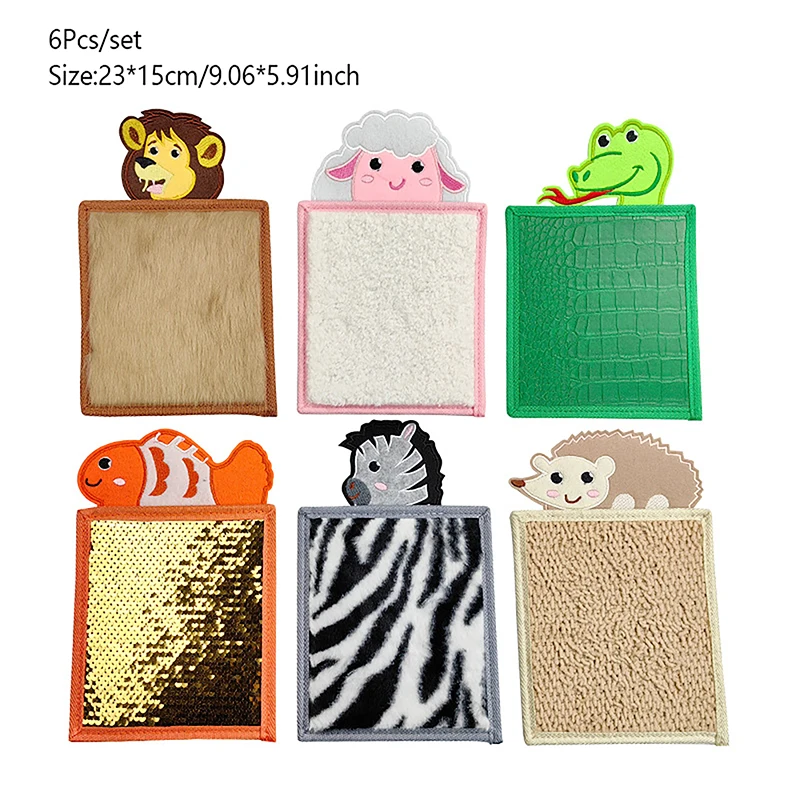 6PCS Sensory Mats Animal Theme Mini Sensory Tiles Assorted Textured Sensory Walls Panel For Autistic Boys Girls