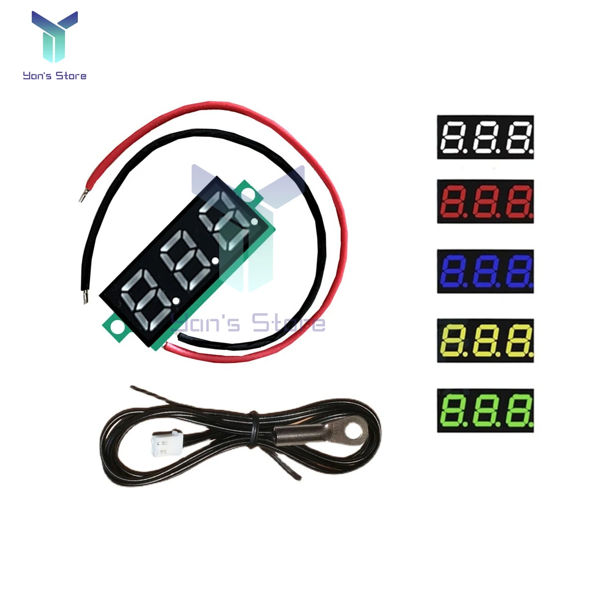 Therye.com-Détecteur de capteur de température numérique LED, sonde métallique NTC étanche, affichage rouge, vert, bleu, jaune, blanc, 0.28 pouces,