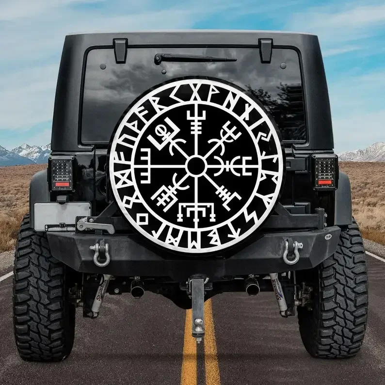 

Viking Symbol Nordic Compass Trendy Tire Cover, Camping Truck Tire Cover, Halloween Gift, Personalized Spare Tire Cover, Gift Fo