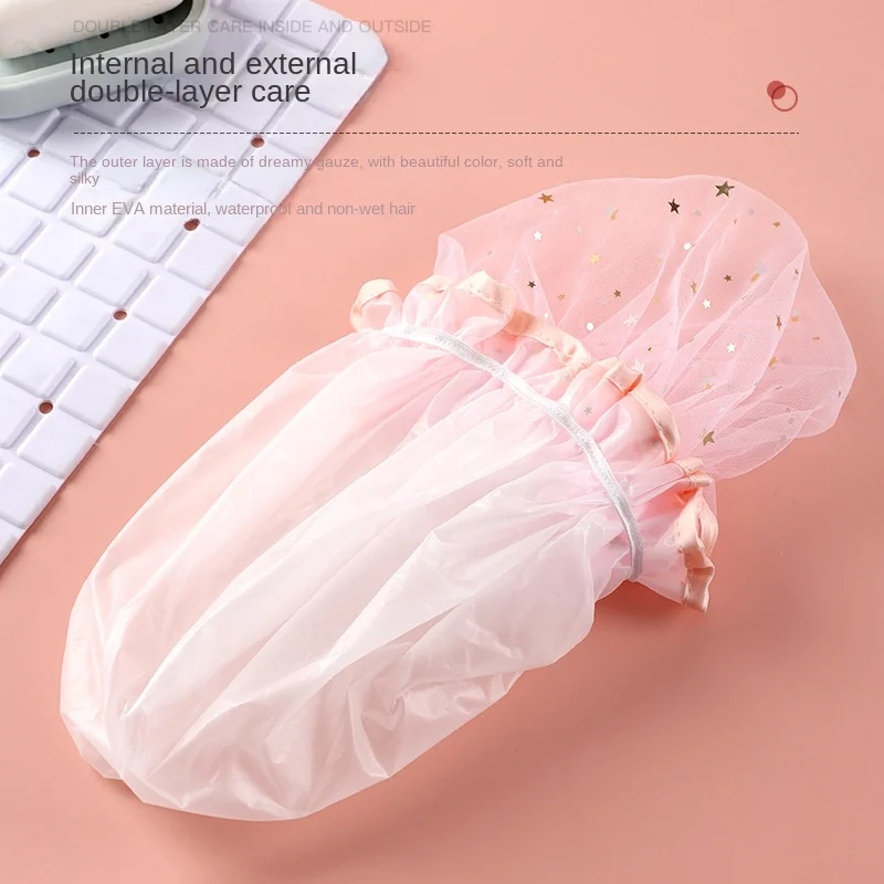 New Thick Double-Layered Shower Cap for Women with Waterproof Hair Protection