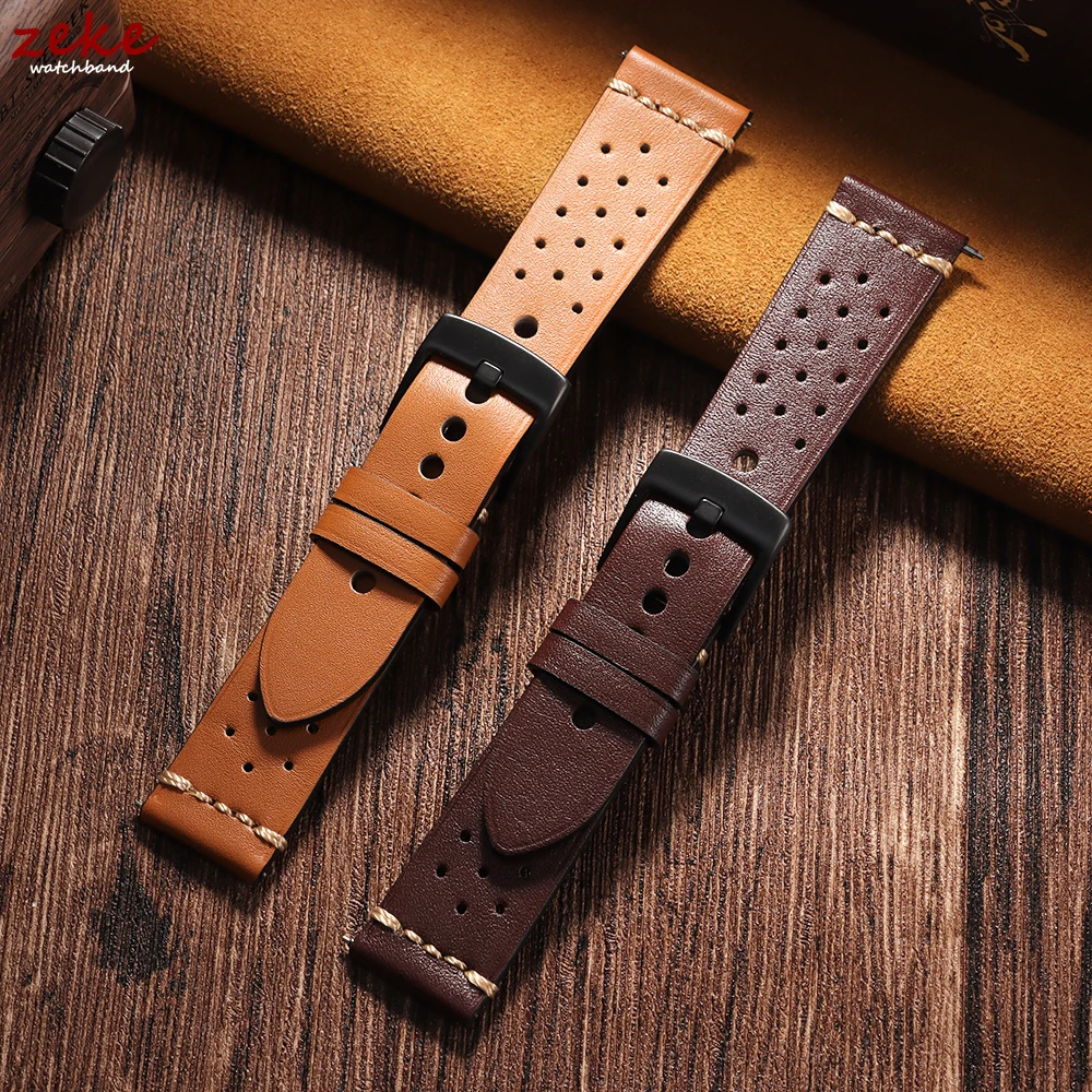 Breathable Cowhide Watch Strap 20mm 22mm Stitching Genuine Leather Watchband Pin Buckle Men Women Universal Bracelet Accessories - Image 4