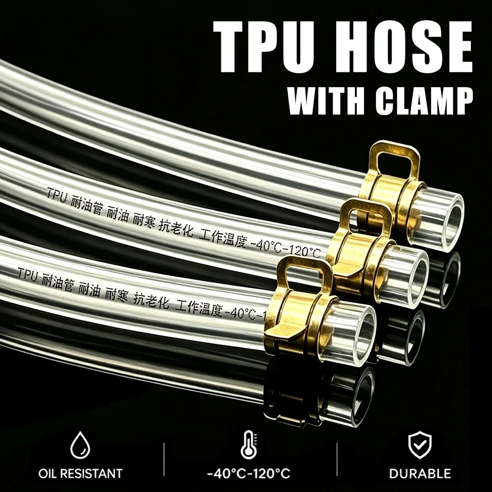 TPU Fuel Tube Clear Diesel Hose Oil Corrosion Resistant Engine Fuel Line ID 4mm~16mm with Galvanized Clamps 1/2/3/5M