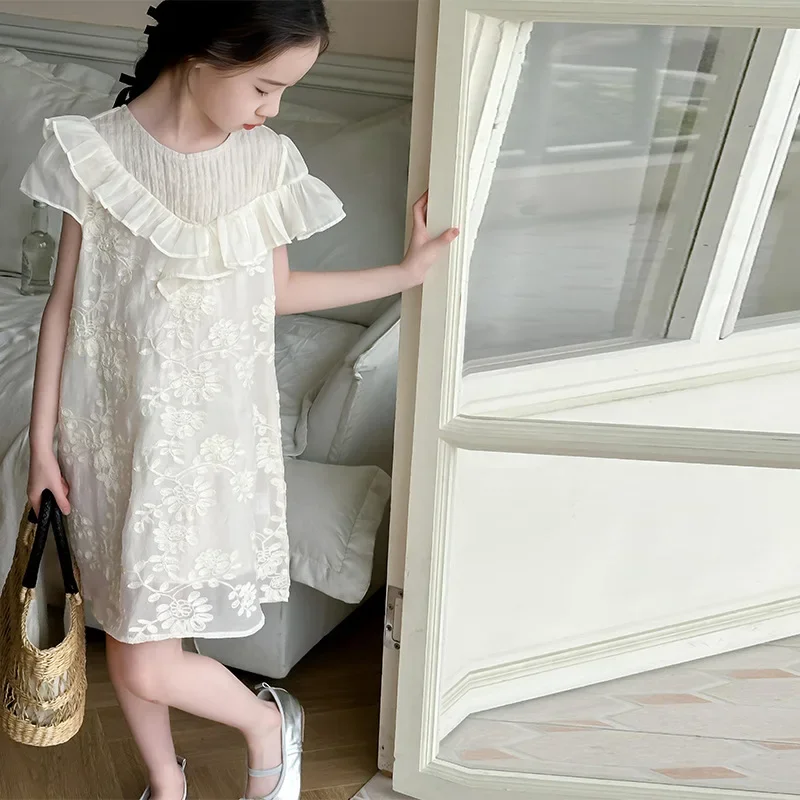 Girls Summer Dress 2024 New Style Big Child Princess Dress Children Baby Girl Celebrity Fashion White Princess Summer Skirts