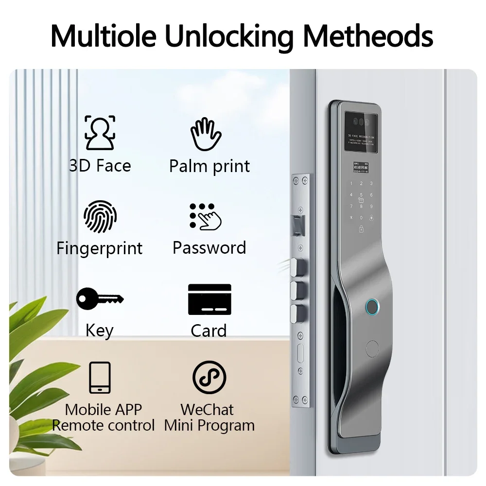 Tuya App التعرف عن بعد ثلاثي الأبعاد على الوجه قفل ذكي واي فاي رقمي مع قفل بصمة الكاميرا فتح كلمة المرور