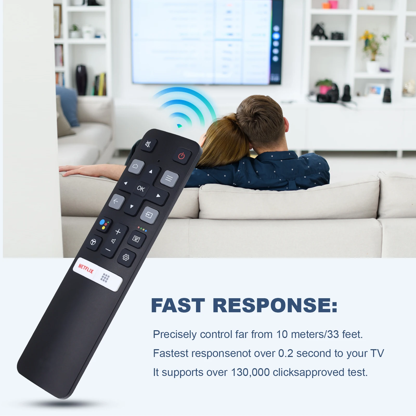 Télécommande de remplacement (RC802V FMR1) pour tous les téléviseurs intelligents TCL Android 4K UHD sans commande vocale