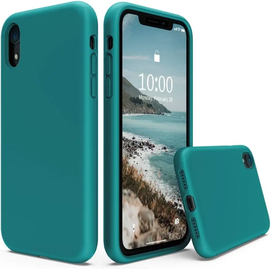

Thickened Liquid Silicone Phone Case for iPhone XR 6.1 inches, Teal Blue with Microfiber Lining