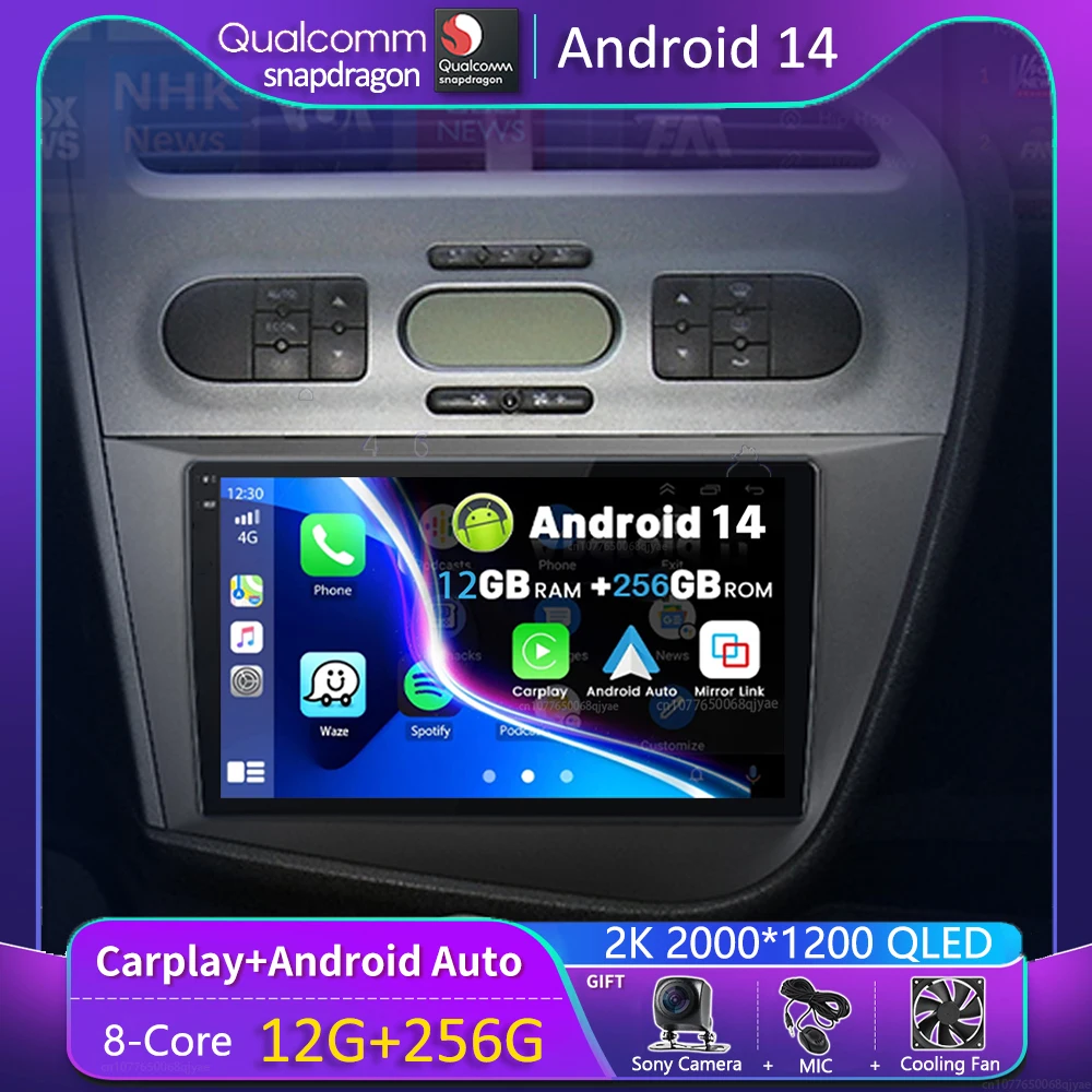 Android 14 Carplay auto rádio pro Seat Leon 2 MK2 2005 2006 2007 - 2012 navigace GPS multimediální hráč wifi+4g stereo brian wayne transeau 2 DIN