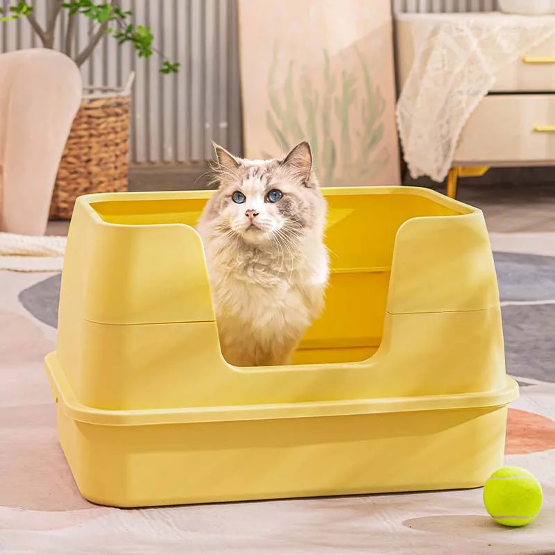 Large Space Pet Fold Bedpan Cat Toilet Anti-splash Open Cat Litter Box Tray With Spoon Cleaning Kitten Plastic Box Cat Supplies