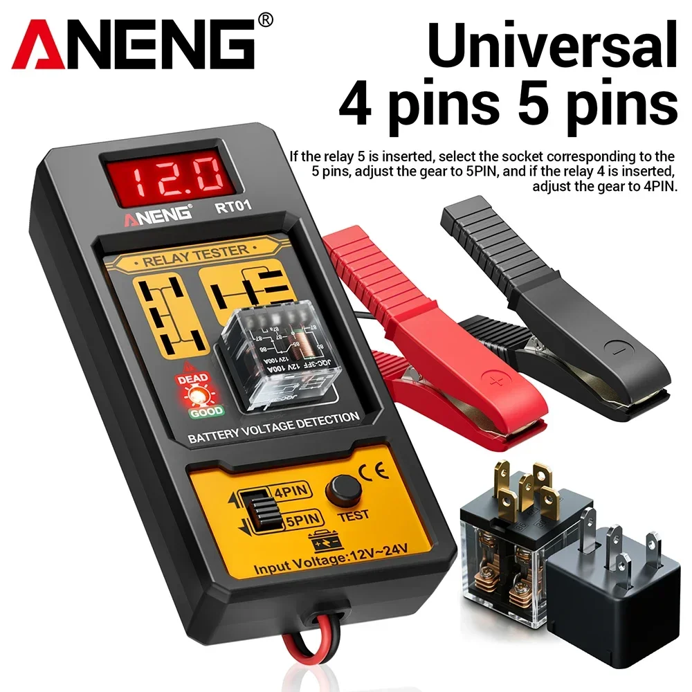 ANENG RT01 Car Battery Voltage Detector 11-25V Voltage Aermotor Repair 4/5 Foot Socket Relay Analysis LED Indicator Tester Tools