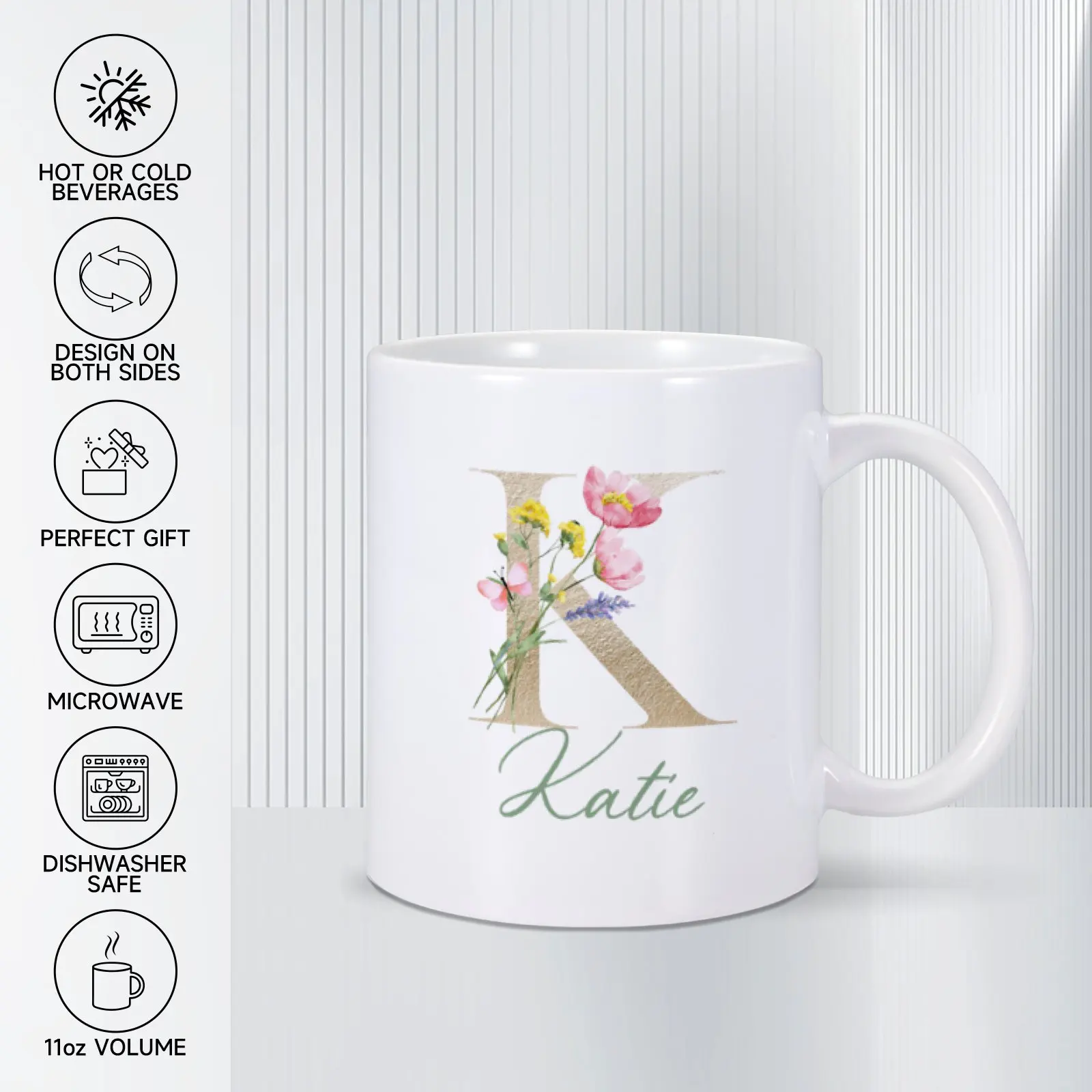 11 Oz Alfabet Bloemen Mokken A-Z Vintage Koffie Thee Melk Mokken Aangepaste Naam Keramiek Mok Home Office Cup Verjaardagscadeaus