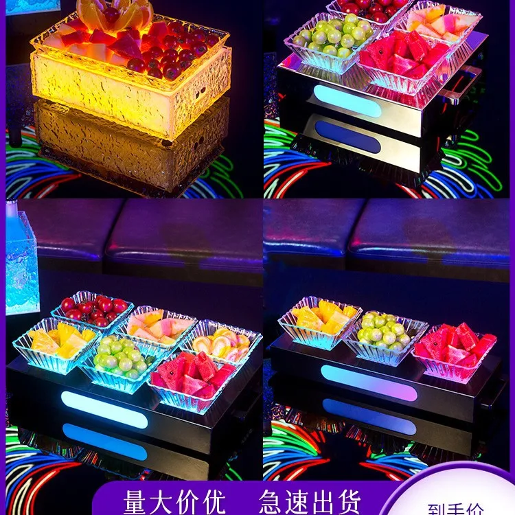 

Luminous fruit plate bar KTV wrought iron stainless steel three grids four grids six grids snack plate LED egg fruit plate rack