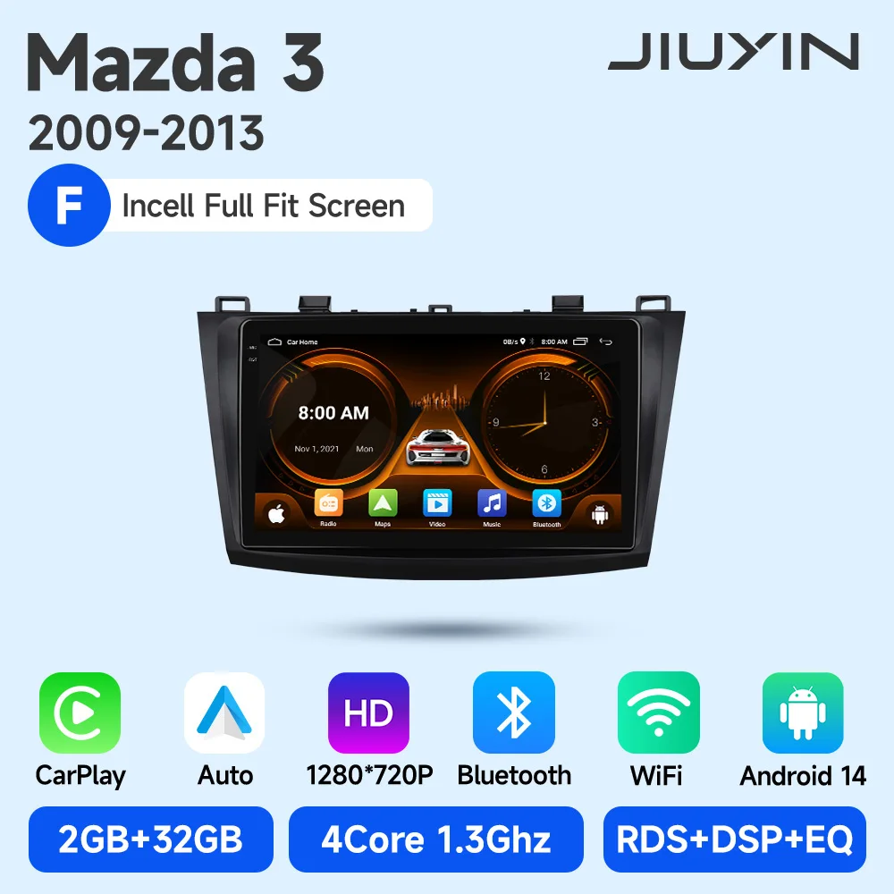 JIUYIN 2 Din Autoradio voor Mazda 3 2009 2010 2011 2012 2013 Android 13 Multimedia Speler 4G GPS Navigatie Carplay DVD Head Unit