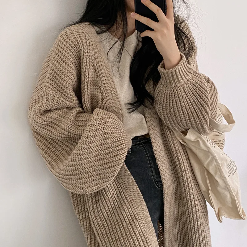 Knitted Cardigan Coats Women Casual Knitwear Sweaters Jackets Autumn Winter Loose Long Cardigan Gilet Korean Popular Malhas Tops